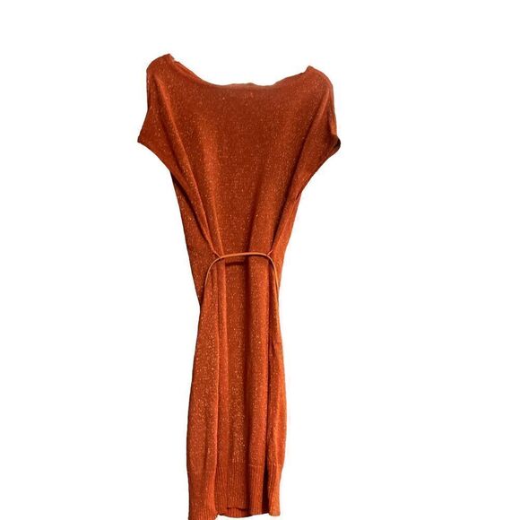 NEW YORK & COMPANY Orange Metallic Belted Sweater Dress Size XS - Picture 1 of 11